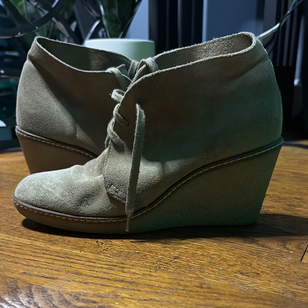 J Crew Tan Suede Wedge Ankle Boots